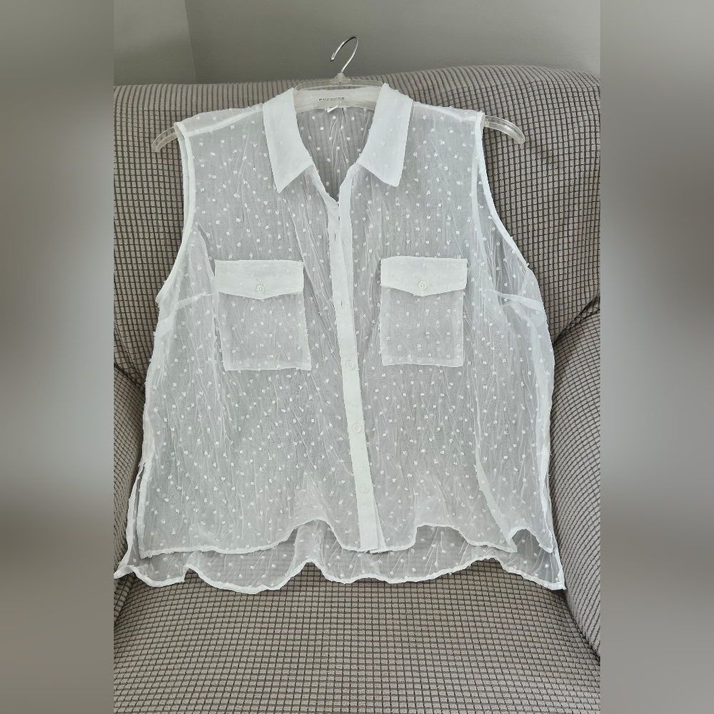 Express Sleeveless White Dotted Shirt